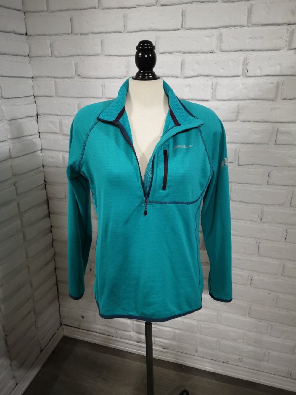 Eddie Bauer Assent Ladies Size Large Teal w/ Navy Fleece Lined Free Heat Polo - Picture 11 of 15